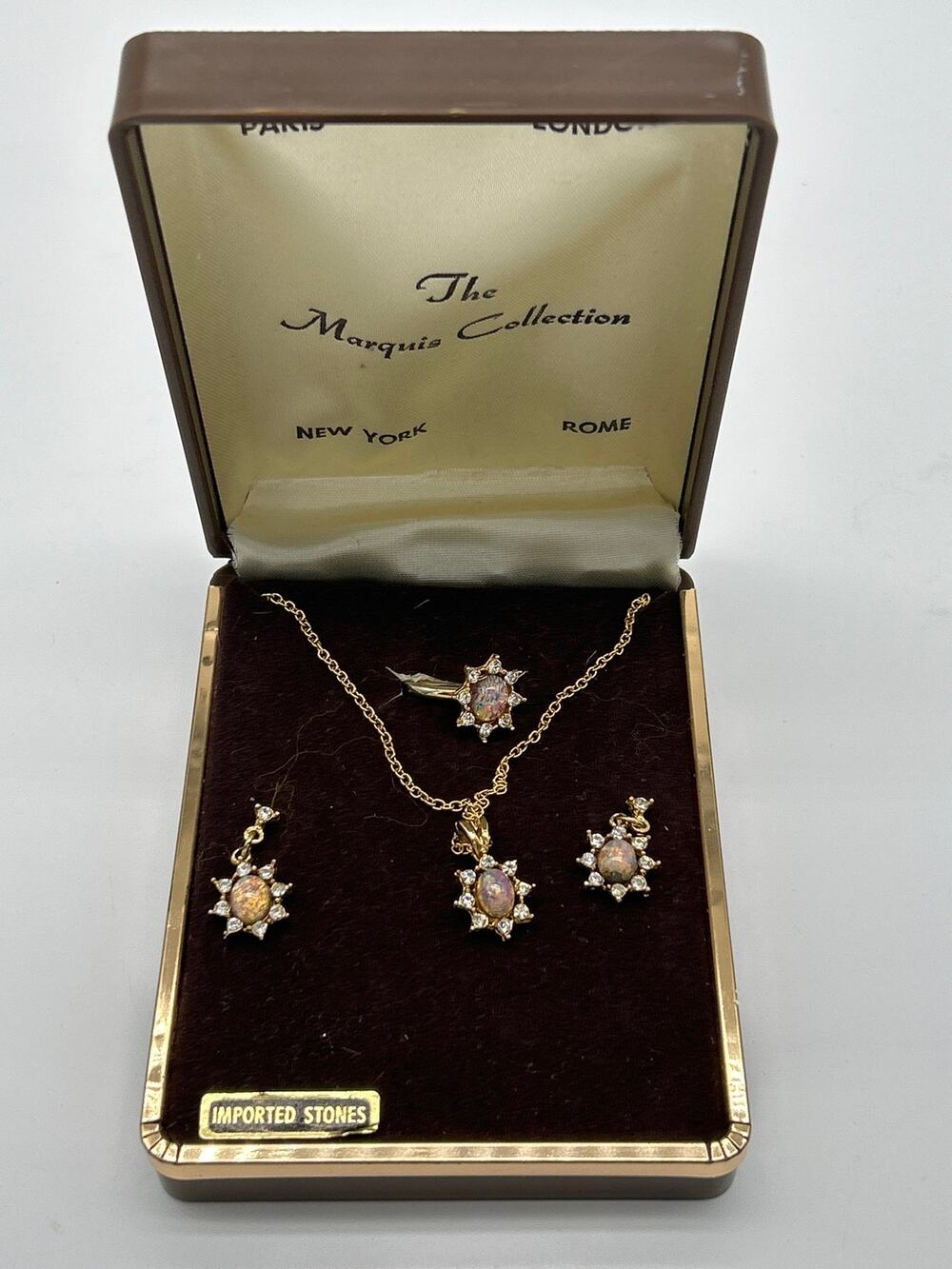 Vintage The Marquis Collection Jewelry Set Necklace Earrings Ring Box